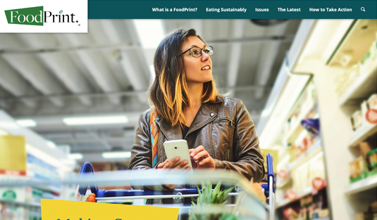 website homepage with shopper at grocery store