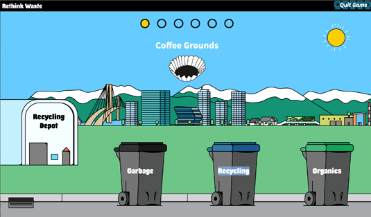game interface with three different bins for sorting
